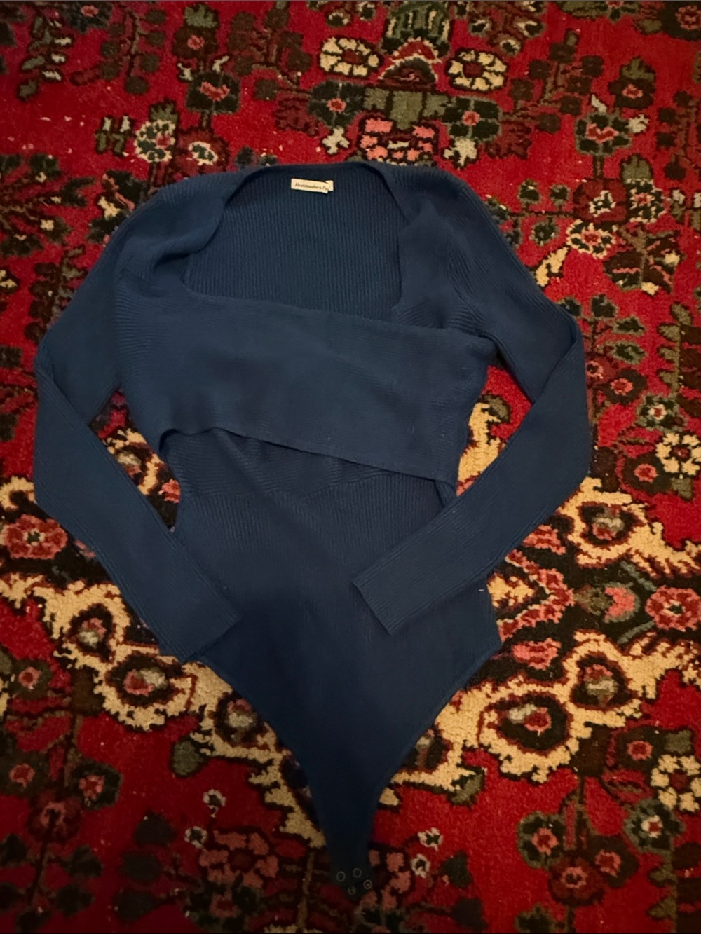 Abercrombie & Fitch Navy Ribbed Scoop-Neck Bodysuit Sweater